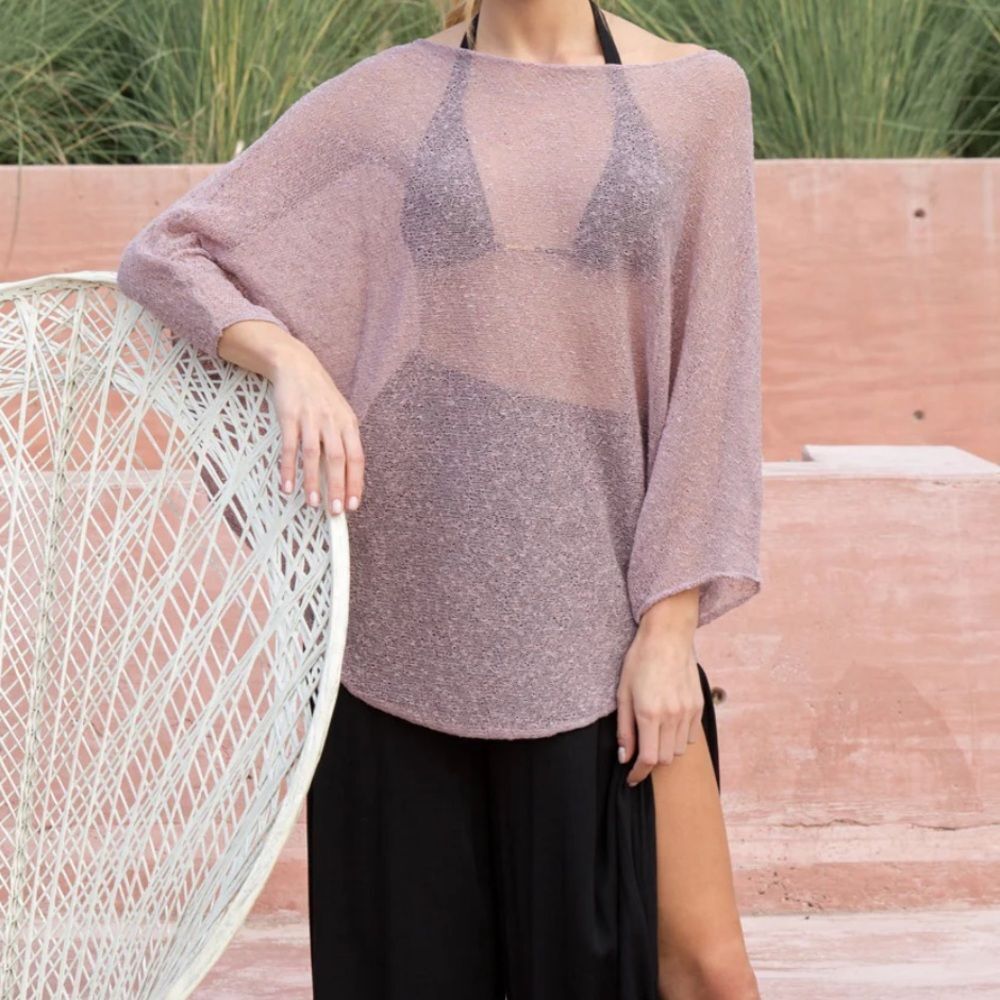 Kerisma Women’s Small/Medium Ryu Boucle Top Dusty Rose Knit Boat Neck‎ Boho Sexy